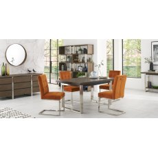 Tivoli Dark Oak 4-6 Seater Table & 4 Cantilever Chairs in Harvest Pumpkin Velvet