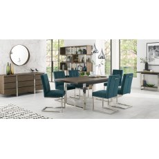 Tivoli Dark Oak 6-8 Seater Table & 6 Cantilever Chairs in Sea Green Velvet