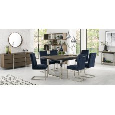 Tivoli Dark Oak 6-8 Seater Table & 6 Cantilever Chairs in Dark Blue Velvet