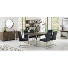 Tivoli Dark Oak 6-8 Seater Table & 6 Cantilever Chairs in Gun Metal Velvet