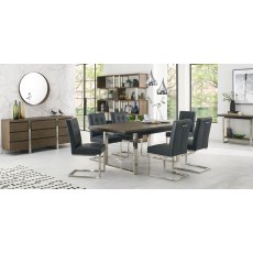 Tivoli Dark Oak 6-8 Seater Table & 6 Cantilever Chairs in Mottled Black Faux Leather