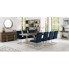 Tivoli Dark Oak 6-8 Seater Table & 8 Cantilever Chairs in Dark Blue Velvet