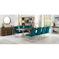 Tivoli Dark Oak 6-8 Seater Table & 8 Cantilever Chairs in Sea Green Velvet