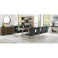 Tivoli Dark Oak 6-8 Seater Table & 8 Cantilever Chairs in Gun Metal Velvet