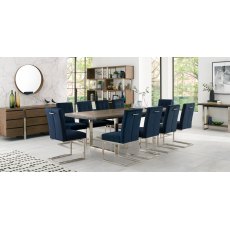 Tivoli Dark Oak 6-10 Seater Table & 10 Cantilever Chairs in Dark Blue Velvet