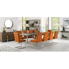 Tivoli Dark Oak 6-10 Seater Dining Table & 10 Tivoli Dark Oak Upholstered Cantilever Chairs in Harvest Pumpkin Velvet Fabric