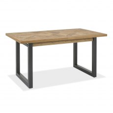 Indus Rustic Oak 4-6 Seater Dining Table & 4 Indus Rustic Oak Upholstered Chairs in Dark Grey Fabric