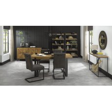 Indus Rustic Oak 4-6 Seater Dining Table & 4 Indus Upholstered Cantilever Chairs in Dark Grey Fabric