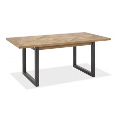 Indus Rustic Oak 6-8 Seater Dining Table & 6 Indus Rustic Oak Upholstered Chairs in Dark Grey Fabric