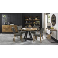 Indus Rustic Oak 4 Seater Circular Table & 4 Indus Chairs in Dark Grey Fabric