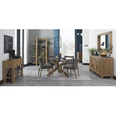 Turin Glass 4 Seater Table - Light Oak Legs & 4 Low Back Chairs in Gun Metal Velvet