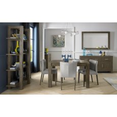 Turin Dark Oak 4-6 Seater Table & 4 Low Back Upholstered Chairs in Pebble Grey Fabric