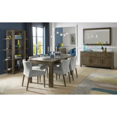 Turin Dark Oak 6-8 Seater Table & 6 Low Back Upholstered Chairs in Pebble Grey Fabric