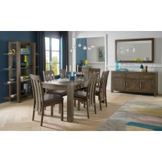 Turin Dark Oak 6-10 Seater Table & 6 Slat Back Chairs in Distressed Bonded Leather