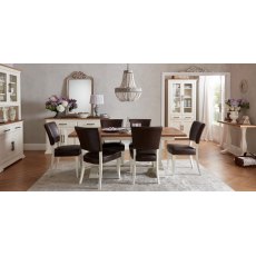 Belgrave Two Tone 6-8 Seater Table & 6 Ivory Chairs in Rustic Espresso Faux Leather