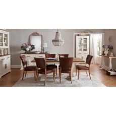 Belgrave Two Tone 6-8 Seater Table & 6 Oak Chairs in Rustic Tan Faux Leather