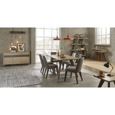 Cadell Aged & Weathered Oak 6 Seater Table & 6 Chairs in Smoke Grey Fabric