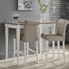 Montreux Grey Washed Oak & Soft Grey Bar Table & 2 Upholstered Bar Stools in Grey Bonded Leather