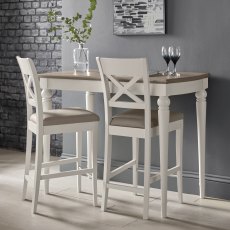Montreux Grey Washed Oak & Soft Grey Bar Table & 2 X Back Bar Stools in Grey Bonded Leather