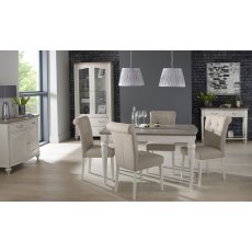 Montreux Grey Washed Oak & Soft Grey 4-6 Seater Table & 4 Upholstered Chairs in Pebble Grey Fabric