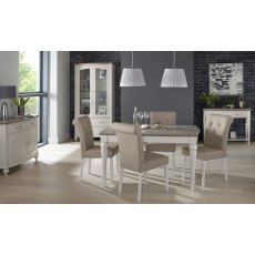 Montreux Grey Washed Oak & Soft Grey 4-6 Seater Table & 4 Upholstered Chairs in Grey Bonded Leather