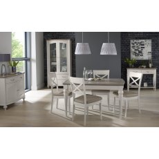 Montreux Grey Washed Oak & Soft Grey 4-6 Seater Table & 4 X Back Chairs in Grey Bonded Leather