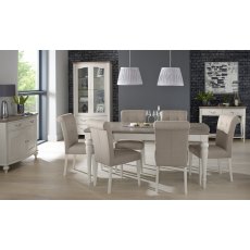 Montreux Grey Washed Oak & Soft Grey 6-8 Seater Table & 6 Upholstered Chairs in Pebble Grey Fabric