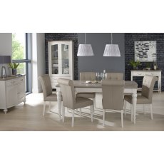 Montreux Grey Washed Oak & Soft Grey 6-8 Seater Table & 6 Upholstered Chairs in Grey Bonded Leather