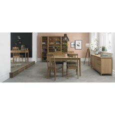 Bergen Oak 4-6 Seater Table & 4 Slat Back Chairs in Black Gold Fabric