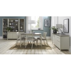 Bergen Grey Washed Oak & Soft Grey 4-6 Seater Dining Table & 4 Bergen Grey Washed Low Slat Back Chair in Grey Bonded Leather