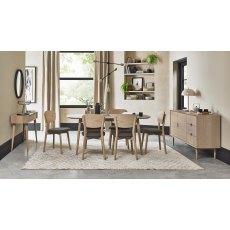 Dansk Scandi Oak 6 Seater Dining Table & 6 Dansk Scandi Oak Veneer Back Chairs in Cold Steel Fabric