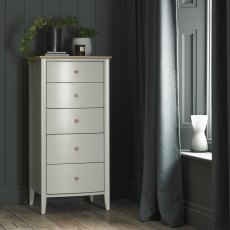 Whitby Scandi Oak & Soft Grey 5 Drawer Chest