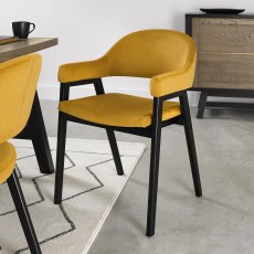Camden Peppercorn Upholstered Arm Chair in Dark Mustard Velvet Fabric (Pair)