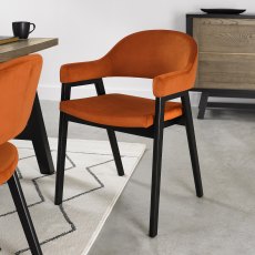 Camden Peppercorn Upholstered Arm Chair in a Rust Velvet Fabric (Pair)