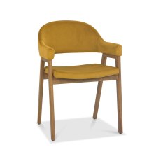 Camden Rustic Oak Upholstered Arm Chair in a Dark Mustard Velvet Fabric (Pair)