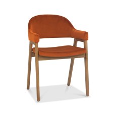 Camden Rustic Oak Upholstered Arm Chair in a Rust Velvet Fabric (Pair)