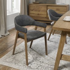 Camden Rustic Oak Upholstered Arm Chair in a Dark Grey Fabric (Pair)