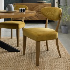 Ellipse Rustic Oak Upholstered Chair - Mustard Velvet Fabric (Pair)