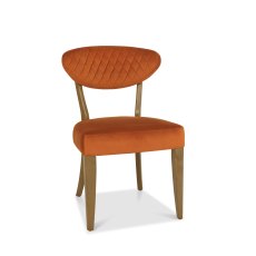 Ellipse Rustic Oak Upholstered Chair - Rust Velvet Fabric (Pair)