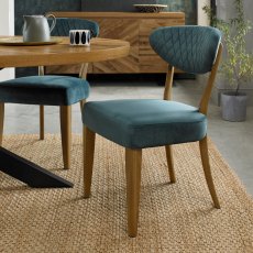 Ellipse Rustic Oak Upholstered Chair - Azure Velvet Fabric (Pair)