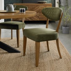 Ellipse Rustic Oak Upholstered Chair - Cedar Velvet Fabric (Pair)