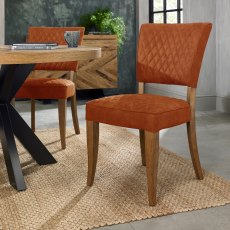 Logan Rustic Oak Upholstered Chair - Rust Velvet Fabric (Pair)