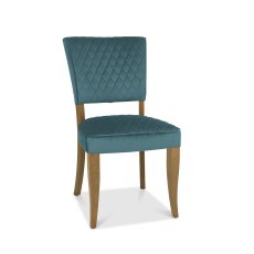 Logan Rustic Oak Upholstered Chair - Azure Velvet Fabric (Pair)