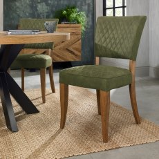 Logan Rustic Oak Upholstered Chair - Cedar Velvet Fabric (Pair)