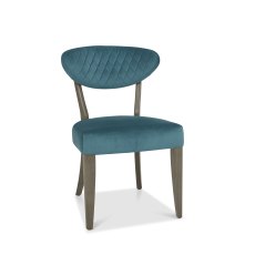 Ellipse Fumed Oak Upholstered Chair - Azure Velvet Fabric (Pair)