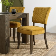 Logan Fumed Oak Upholstered Chair - Mustard Velvet Fabric (Pair)