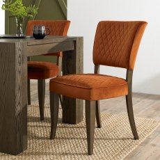 Logan Fumed Oak Upholstered Chair - Rust Velvet Fabric (Pair)