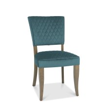 Logan Fumed Oak Upholstered Chair - Azure Velvet Fabric (Pair)
