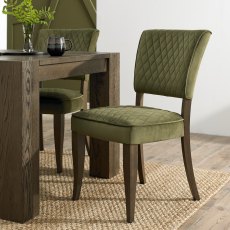 Logan Fumed Oak Upholstered Chair - Cedar Velvet Fabric (Pair)