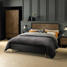 Sienna Fumed Oak & Peppercorn Panel Bedstead 135cm Double